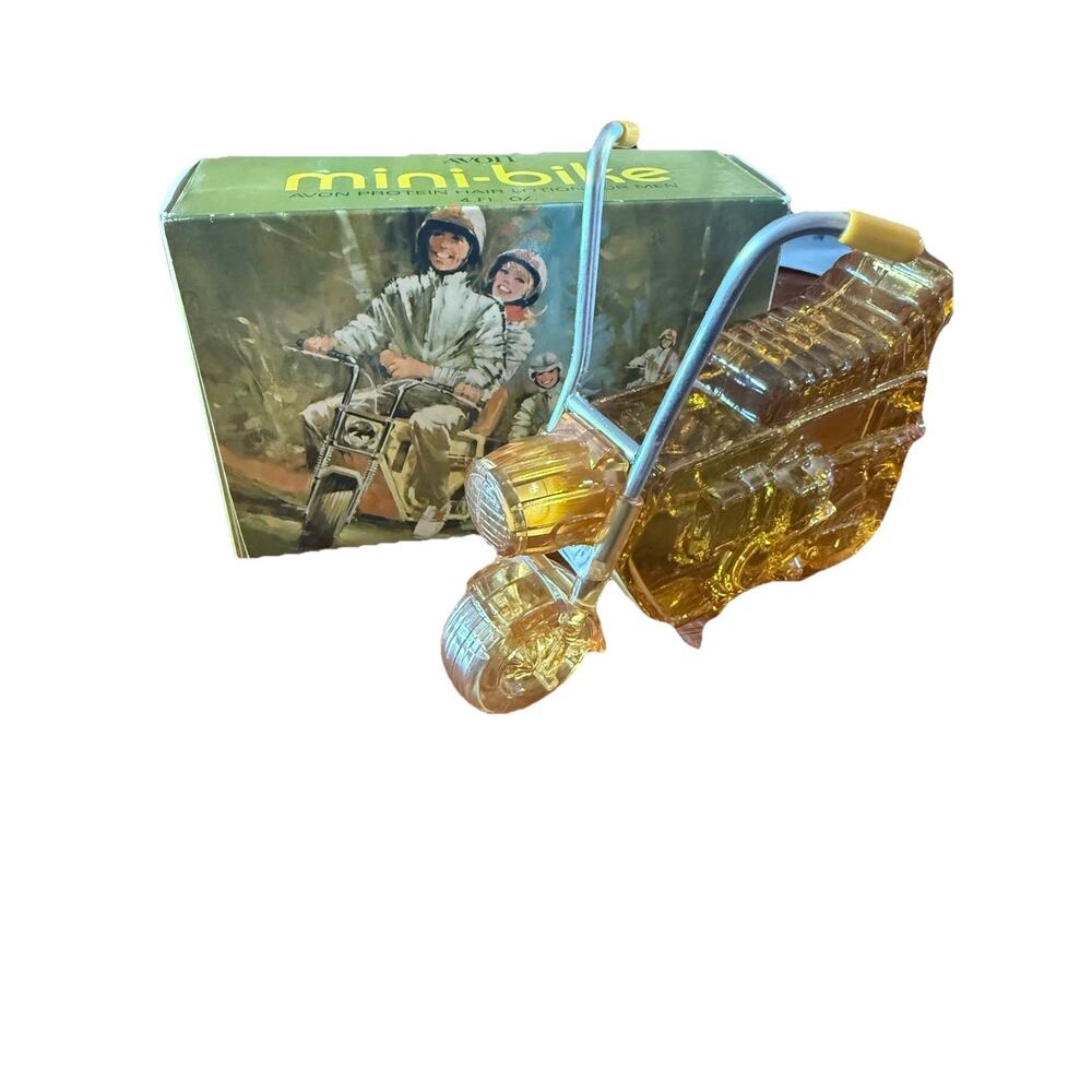 Vintage Avon Mini-Bike Decanter Full 4oz with Box 1970s Amber Glass Motorcycle